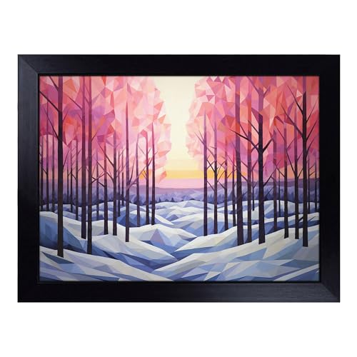 Lap Tray with Bean Bag Cushion, Winter Forest Landscape Geometric - Handmade in the UK, Raised Wooden Edge, Padded Cushion, Heat-Resistant Wipe-Clean Surface, for Meals, Laptops and Crafts