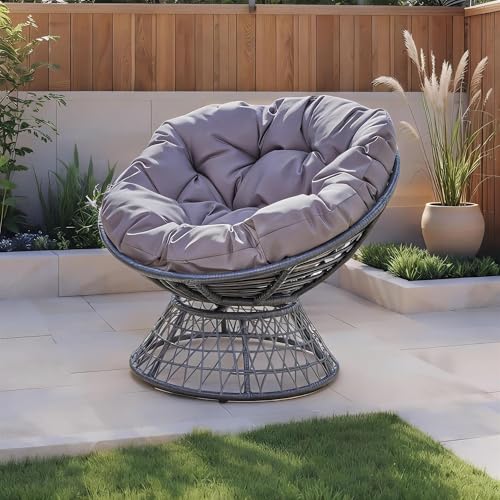 Home Source Oasis Nest Egg Chair – Dark Grey Rattan, Waterproof Cushion, Low Base - 92W x 92D x 80H cm - Indoor & Outdoor Chair