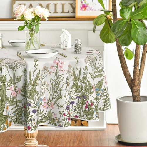 Horaldaily Spring Summer Tablecloth 60 x 60 Inch Round Wild Flowers Floral - Fall Washable Table Cover for Party Picnic Dinner Decor