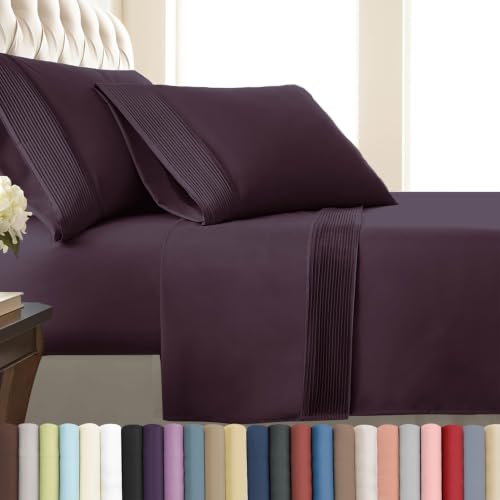 "Southshore Fine Living, Inc. Queen Sheets 4-Piece Set - 21"" Extra Deep Pocket with 2 Pillowcases - Hotel Luxury Quality - Easy Care, Wrinkle-Free Bedsheet - Microfiber Bedsheets - Purple"