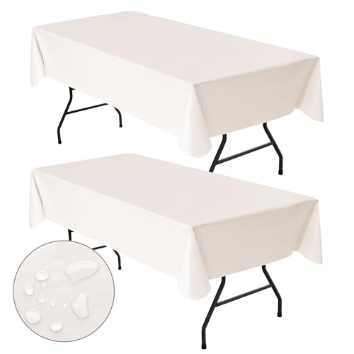 Nasitos 2 Pack Vinyl Tablecloth Rectangle 60x120 Inch-Beige, Waterproof, Oil-Proof, Flannel Backed, Wipeable Plastic Table Cover for Dinner, Kitchen, Outdoor