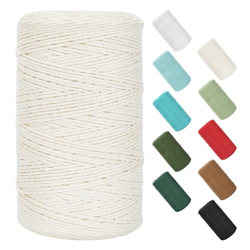 Macrame Cord 2mm x 380Yards (1140Feet), Natural Cotton Macrame Rope - 2 Strands Twisted Macrame Cotton Cord for Wall Hanging, Plant Hangers, Crafts, Gift Wrapping and Wedding Decorations, Beige
