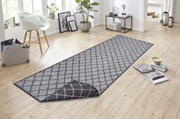 NORTHRUGS Malaga Indoor and Outdoor Rug 80 x 250 cm - Reversible Rug Weatherproof Modern Geometric Pattern for Balcony Patio Garden Conservatory Kitchen Living Room Rug Waterproof in Night Silver