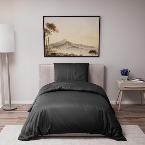 Dreamzie - Duvet cover 135 x 200 cm + 1 pillowcase 50 x 70 cm - Single Bed Linen 90 x 190 cm ?? 2 Pieces ?? Plain Black ?? 100% Microfibre ?? Zip ?? Oeko-Tex ?? Soft and Comfortable