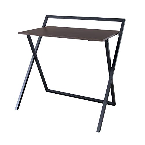 VERSANORA Teamson Home 34″ Easton Modern Wooden Folding Home Office Computer Desk, Study Writing Table with Metal Cross Legs in Brown/Black