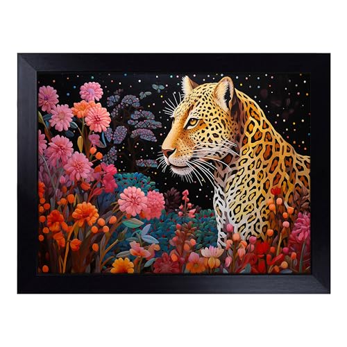 Lap Tray with Bean Bag Cushion, Leopard Colour Field - Handmade in the UK, Raised Wooden Edge, Padded Cushion, Heat-Resistant Wipe-Clean Surface, for Meals, Laptops and Crafts