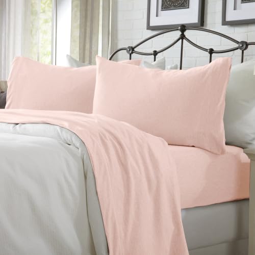 Great Bay Home Cotton Jersey Knit Queen Sheet Set - Ultra-Soft, Stretchy, Heathered Melange Bed Sheets - Cozy, Soft T-Shirt Sheet & Pillowcase Set (Blush Pink)