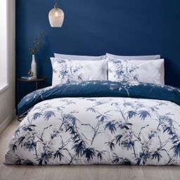 Catherine Lansfield Kyoto Floral Reversible Single Duvet Cover Set with Pillowcase Blue