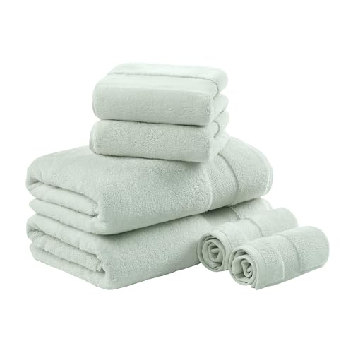 Madison Park SIGNATURE Turkish 100% Cotton 600Gsm Luxury Premium Thick Soft Abosorbant Hotel Bathroom Towel Set Shower Hand Face Washcloths, Assorted Sizes, Seafoam 6 Piece