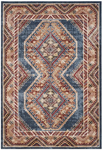 Safavieh Traditional Distressed Indoor Woven Rectangle Area Rug, Bijar Collection, BIJ647, in Royal Blue / Rust, 160 X 229 cm for Living Room, Bedroom or Any Indoor Space