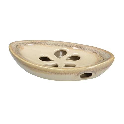 Ceramic Soap Dish with Self Draining Tray for Bar Soap, Bathroom, Kitchen (Ivory No.3)
