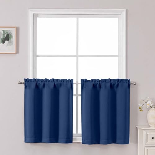Chyhomenyc Short Blackout Curtains 24 Inch Length - Small Room Darkening Thermal Insulated Half Window Curtains for Kitchen Basement Cabinet Camper Bathroom, 2 Panels, 30Wx24L, Royal Blue