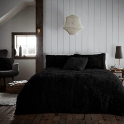 Gaveno Cavailia Teddy Fleece Hug Snug Duvet Set King Black, Super Soft Fluffy Cosy Warm Bedding, 3 Piece Bedset, Easy Care DuvetCover Bedlinen, 1 Quilt Cover and 2 Pillow Cases