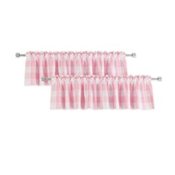 "2 Pack Buffalo Check Valances for Windows Living Room 18 inches Long Classic Gingham Plaid Bedroom Bathroom Rod Pocket Country Farmhouse Kitchen Window Curtain Valances - 54""x18"" Pink & White"