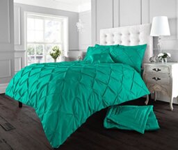 GC GAVENO CAVAILIA Pinch Pleat Pintuck Duvet Cover King Size- Reversible Bed Set With Pillow Cases 2 Pack- Polycotton Fabric Quilt Cover- Deep Teal