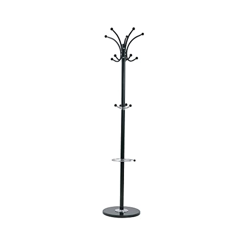 Compactor Iris Freestanding Coat Stand, Hallway Storage Rack with 14 Hooks and Umbrella Holder, Steel Metal, 37 x 37 x 178cm, Black, RAN10969