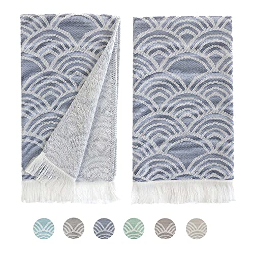 sea me at home Hand Towels for Bathroom, Cotton Kitchen Hand Towels, 100% Cotton Turkish Hand Towel Set of 2, Decorative Towel Set with Modern Boho Design (Navy Waves)