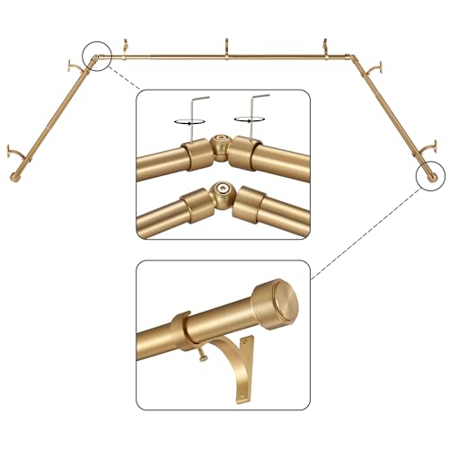 Mayrhyme Bay Window Curtain Rods with Aluminum End Caps and Brackets, Adjustable Center Rod for Window (20-84 inch), 32-58 inch, Side Rods for Window (20-54 inch), 2.5