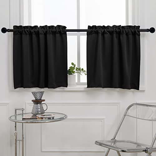 Pickluc Rod Pocket Tier Curtain - Half Blackout Curtain for Kitchen, Bathroom, Cabinet, Basement, 42 Inches Wide and 24 Inches Long, Black, 2 Panels