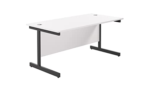 Office Hippo Heavy Duty Rectangular Cantilever Desk, Home Office Table + Integrated Cable Ports, PC Desk for Home, 5 Yr Wty - Black Frame/White Top, 180cm x 80cm