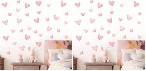 8 PCS Pink Wall Stickers with 80 Heart Shape for Bedrooms, 22.5 * 15 cm, Girls Bedroom Accessories, Girl Bedroom Decor, Nursery Wall Sticker, Kids Wallpaper for Kid Toddlers Playroom, Pink Room Decor