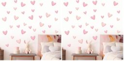 8 PCS Pink Wall Stickers with 80 Heart Shape for Bedrooms, 22.5 * 15 cm, Girls Bedroom Accessories, Girl Bedroom Decor, Nursery Wall Sticker, Kids Wallpaper for Kid Toddlers Playroom, Pink Room Decor