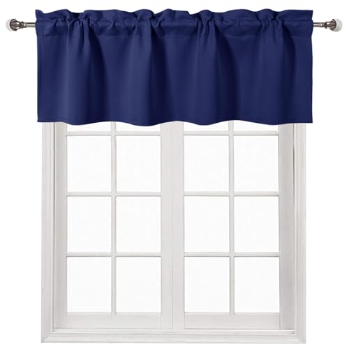 DWCN Blackout Valance for Window, Rod Pocket, Window Valance, Curtains for Kitchen, Bedroom, 132.1 x 45.7 cm Long, 1 Panel, Navy Blue