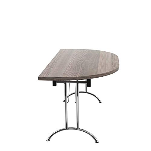 Office Hippo D-End Office Table, Sturdy & Stylish Folding Table Desk, Work Table For Home Office, Versatile Foldable Table For Meeting Room or Boardroom, 5 Year Guarantee - Grey Oak / Silver