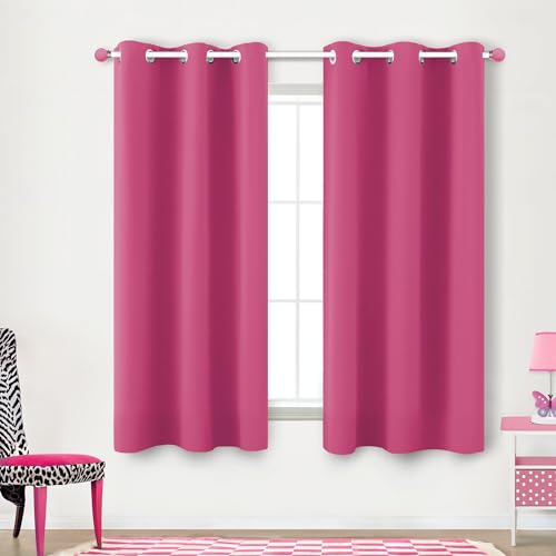 KOUFALL, Blackout Living Room Curtains, 86 x 114 cm, Hot Pink