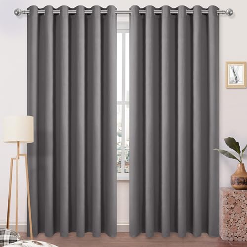 DWCN Blackout Curtains 84 Inches Long, Room Drakening Curtains for Bedroom, Solid Grommet Living Room Curtains Extra Wide Curtains, Grey, W70 x L84 Inch, 2 Panels