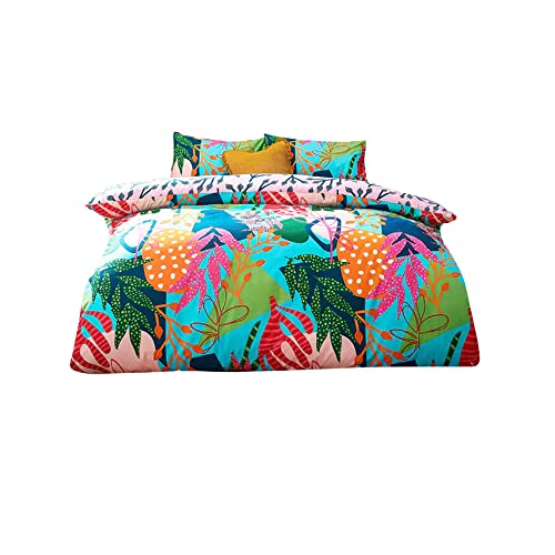 furn. Coralina Tropical Palm Duvet Cover Set – Vibrant Reversible Floral Leaf Bedding (Blue – Single)