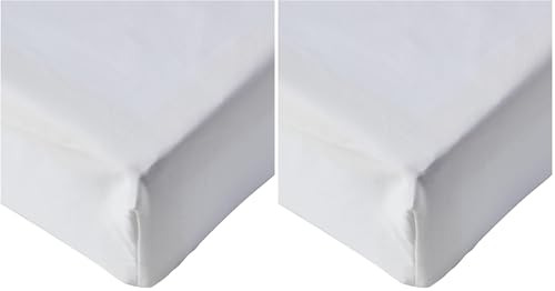 Amazon Basics Bedding Super Soft 400TC Cotton Sateen Wrinkle-Free Super King Fitted Sheet with 12 inch (30 cm) Deep Pocket, 180 x 200 cm, White (Pack of 2)