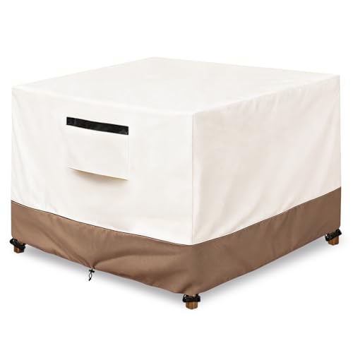 "SoloToo Square Outdoor Table Cover Waterproof Patio Furniture Covers, Square Outdoor Dining Table Cover - 60"" W x 60"" D x 28"" H (Beige & Brown)"