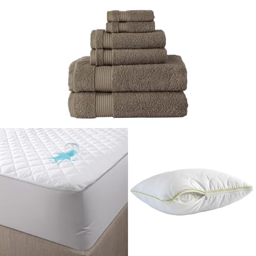 BERIBO Serenity Towel Set with Pillow & Mattress Protector (Super King, Coffee)