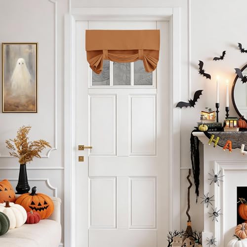 Vatge Side Door Curtains for Door Window - French Small Front Curtain, Window Covering Self-Adhesive with Magic Tape for Office/Classroom, 1 Panel, W26 x L20, Terracotta
