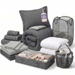 Hearth & Harbor Complete Dorm Room Set, Twin XL Comforter Set, Sheet Set, Mattress Protector, Towels and Organizers - All Dorm Accessories Included