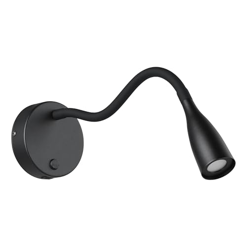 Eglo LED Bedside wall Light Olivandino 1, Indoor Reading lamp with Adjustable swan Neck, Switch and USB Charging Function, Bedroom and Living Room Lighting, Black Metal, Warm White