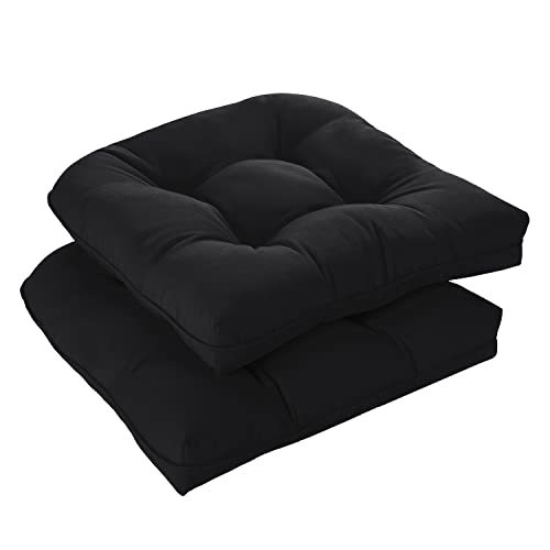 "downluxe Outdoor Chair Cushions Set of 2 for Patio Furniture, Waterproof Tufted Overstuffed Patio Furniture Cushions, Memory Foam Outdoor Seat Cushion, 19"" X 19"" X 5"", Black"