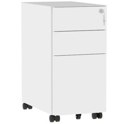DWVO 3 Drawer Filing Cabinet Lockable Mobile Steel Office White 30x46x59cm