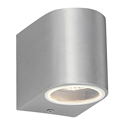 National Lighting DORON Brushed Aluminium and Glass GU10 Wall Light IP44 Down Outdoor Wall Light