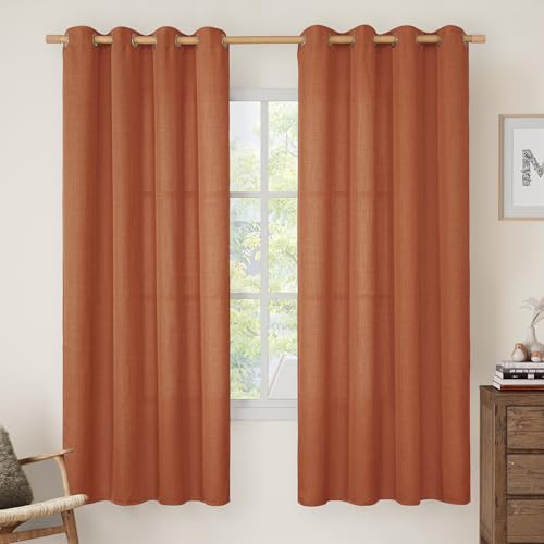 LAMIT Terracotta 72 Inch Linen Curtains for Living Room 2 Panels, Grommet Light Filtering Sheer Window Curtains Privacy Protected Rustic Farmhouse Curtains for Bedroom/Sliding Door, 52 x 72 Inch