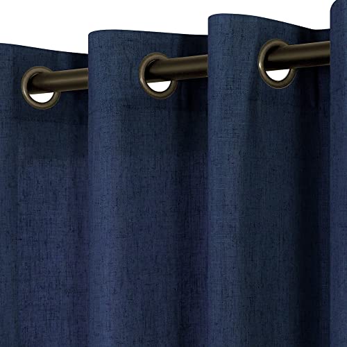 KOUFALL Navy Blue Bronze Grommet Linen Blend Sheer Curtains 52x108 Inch Length for Bedroom