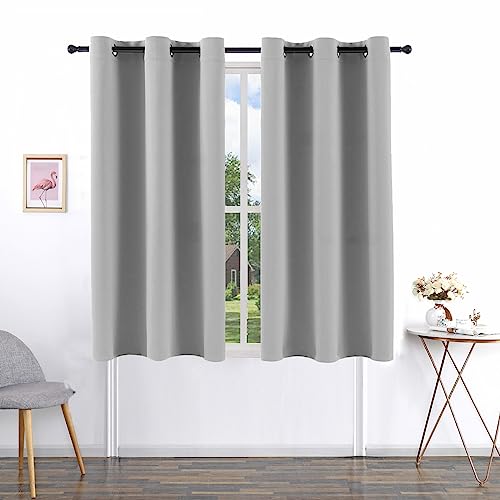 "Pickluc Grommet Blackout Curtains 63 Inches Long 2 Panels, Thermal Insulated Drapes for Bedroom, Noise Reduction, Privacy Protection, Light Grey, 42"" Wide x 63"" Length"