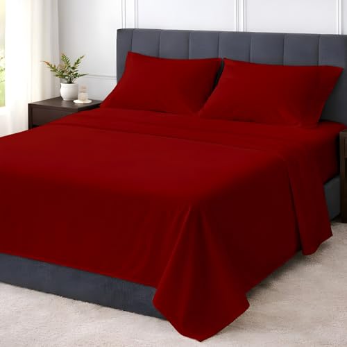 Shreem Linen Twin 4 Piece Sheet Set, 1800 Ultra Soft Hotel Luxury Bedding, Breathable and Cooling, Deep Pockets Fit 8-16 Inch Mattress, Burgundy