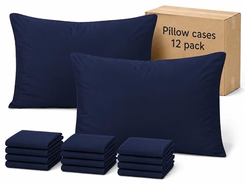 ZPECC Pillow Cases King Size 12 Pack - Bulk Navy Pillowcases with Envelope Closure, Pillow Covers for Home, Camping, Travel Essentials (12 Pack,20x36,Navy)