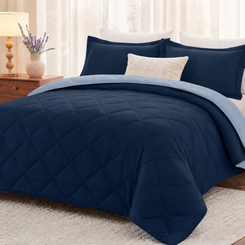 "downluxe Twin Comforter Set - Blue and Sapphire Twin Comforter, Soft Bedding Sets for All Seasons -2 Pieces - 1 Comforter (66""x92"") and 1 Pillow Sham(20""x26"")"