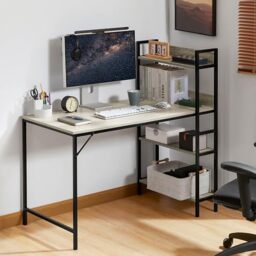 Vida Designs Brooklyn 120cm Large Computer Desk with Storage Shelves, Home Office Writing Desk Industrial Style Laptop Table (Grey)