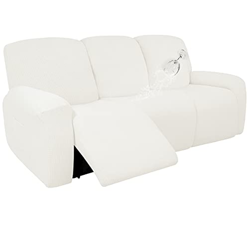 Easy-Going 100% Dual Waterproof Recliner Sofa Cover, 8-Pieces Stretch Relining Couch Cover with Pocket, Jacquard 3 Seat Sofa Slipcover Leakproof Washable (Sofa, Cream)
