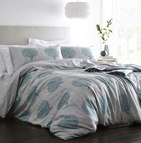 Coppice Tree Duvet Cover and Pillowcase Bed Set, Percale Cotton, Teal, King