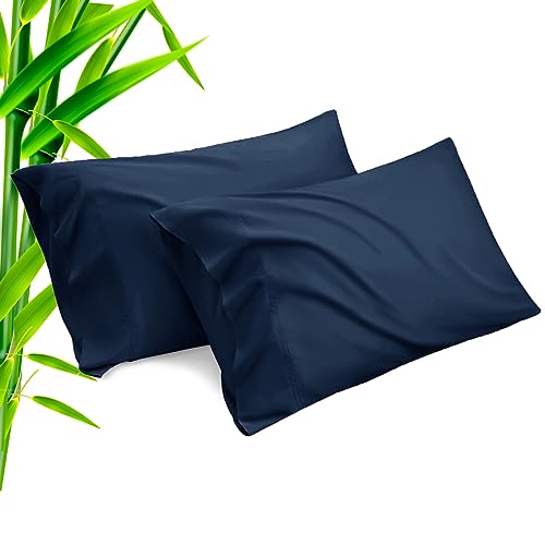 TELUS Pillow Cases Standard Size 2 Pack, Bamboo Rayon Cooling Pillowcases with Envelope Closure, Cool Breathable Pillow Case for Hot Sleepers & Night Sweats, 20x26 inches, Navy Blue